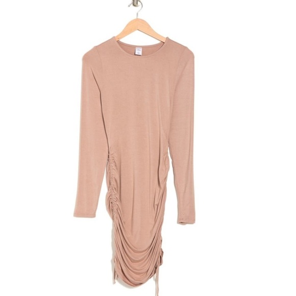 NWT Melrose & Market Ruched Long Sleeve Bodycon Dress in Tan - Picture 3 of 8